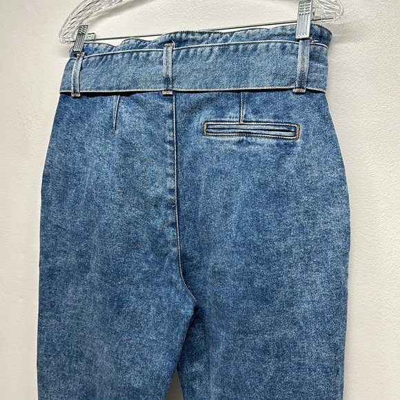 Sezane Austin Jeans Denim Trousers Belted Tie Waist Paperbag Blue Size 38 US 6 - Picture 6 of 9